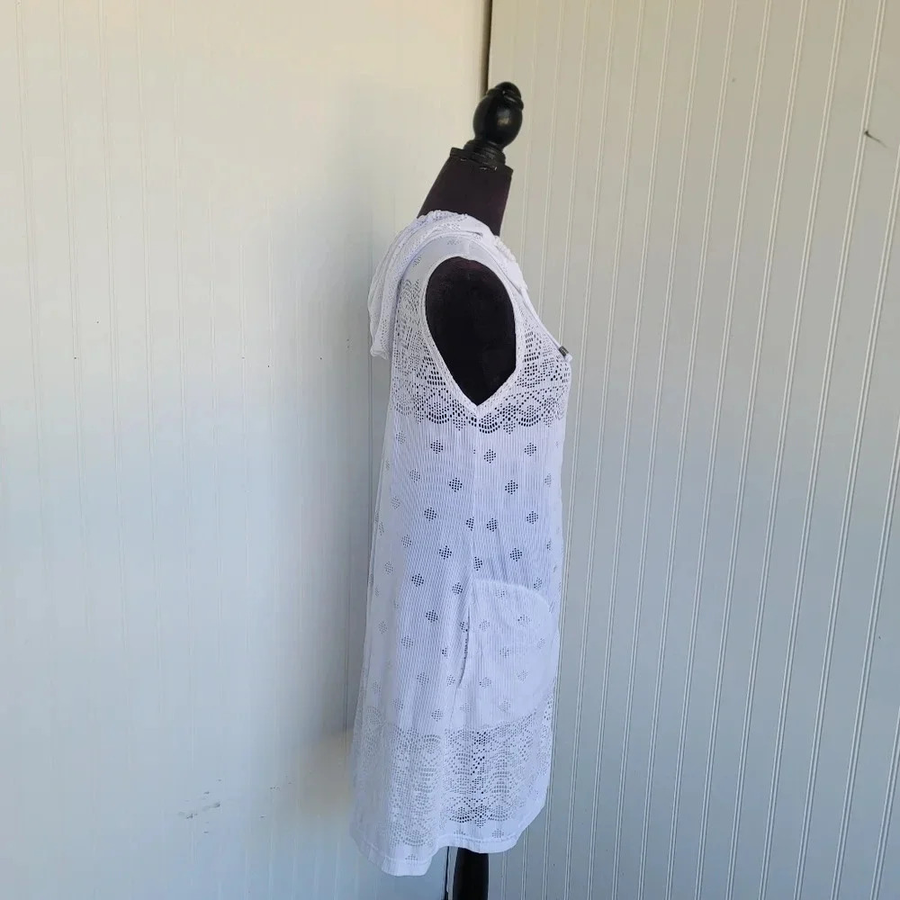 DOTTI Swim Cover Up Crochet Full Zip Up Hoodie White Lace $56  Sz Small S - Picture 5 of 12